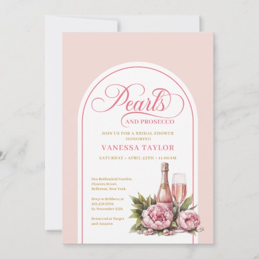 Chic Pearls and Prosecco Bridal Shower Template Kaart (Voorkant)