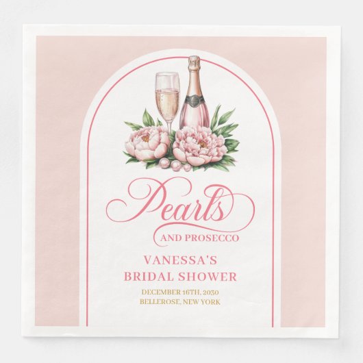 Chic Pearls and Prosecco Floral Bridal Napkins Servet (Voorkant)