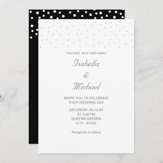 Chic Pearls on Black and White Wedding Invitation Kaart (Voorkant / Achterkant)