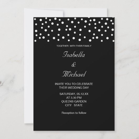 Chic Pearls on Black and White Wedding Invitation Kaart (Voorkant)