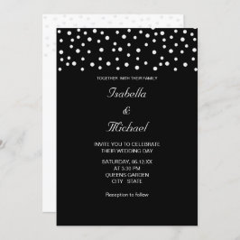Chic Pearls on Black and White Wedding Invitation Kaart