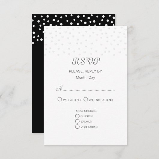 Chic Pearls op Black & White Wedding RSVP Kaartje (Voorkant / Achterkant)