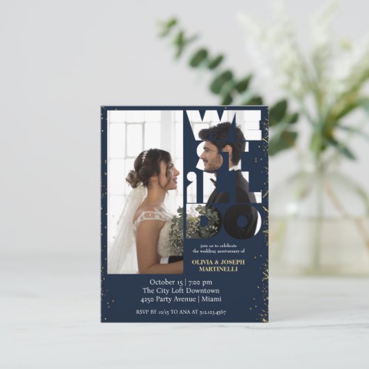 Chic Peek Navy hernieuwde geloften uitnodiging (Staand voorkant)