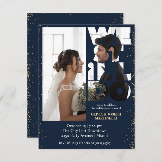 Chic Peek Navy hernieuwde geloften uitnodiging (Voorkant / Achterkant)