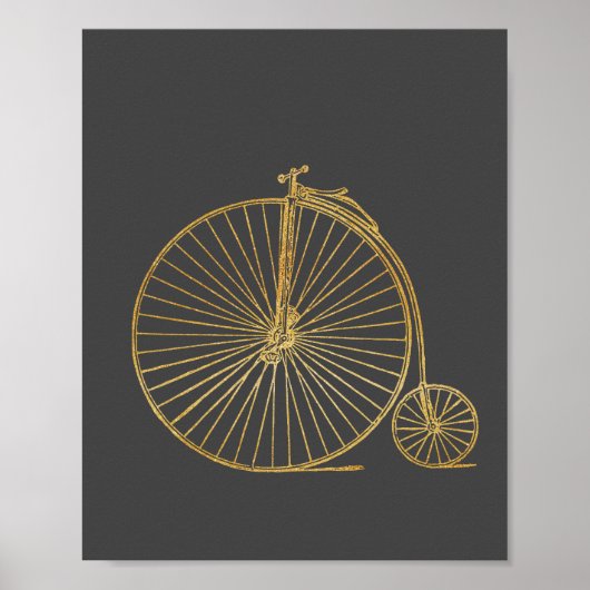 Chic  Penny Farthing Bike Gold Glitter Grey Poster (Voorkant)