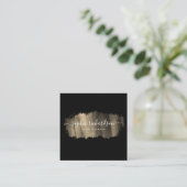 Chic-penseelstreek | Faux Gold op zwart Vierkante Visitekaartje (Staand voorkant)