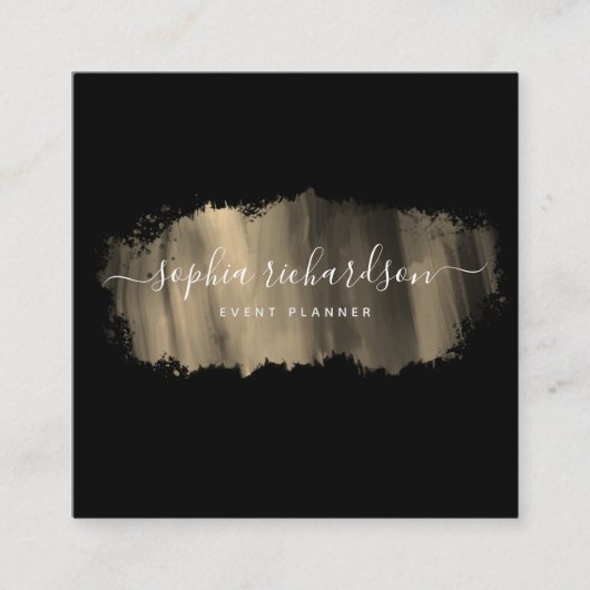 Chic-penseelstreek | Faux Gold op zwart Vierkante Visitekaartje (Voorkant)