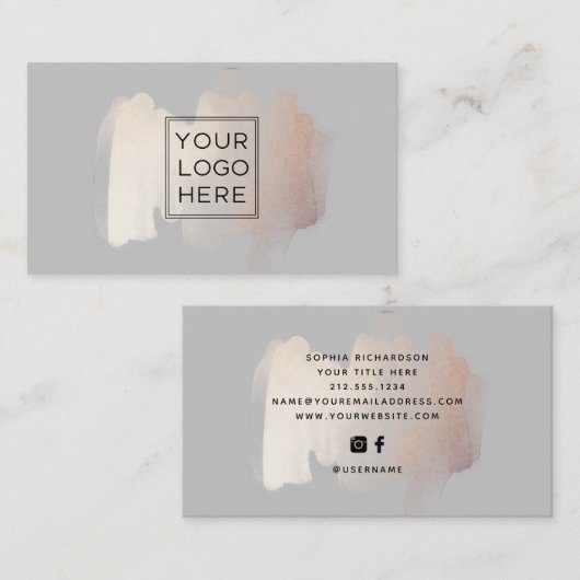 Chic-penseelstreek | Faux Roos Gold met Logo Visitekaartje (Voorkant / Achterkant)