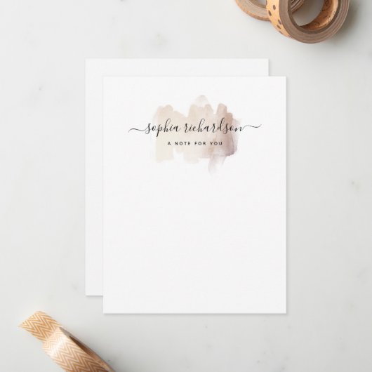 Chic-penseelstreek | Faux Roos Gold on White Notitiekaartje (Voorkant / Achterkant in situ)