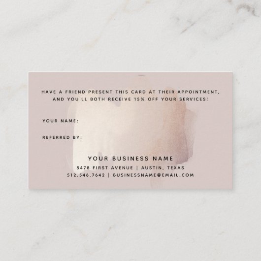 Chic-penseelstreek | Faux Roos Gold op neutraal Ro Aanbevelingskaartje (Achterkant)