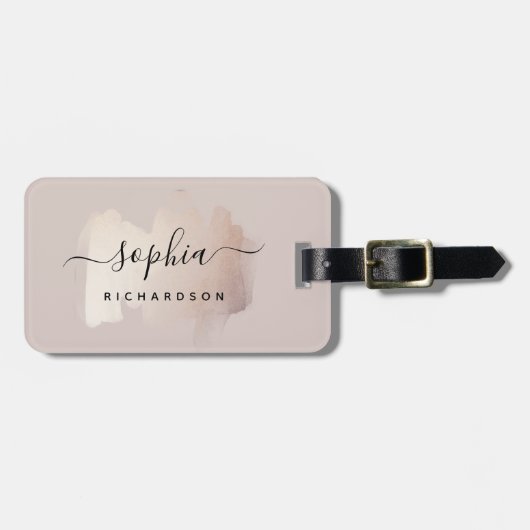 Chic-penseelstreek | Faux Roos Gold op neutraal Ro Bagagelabel (Voorkant horizontaal)