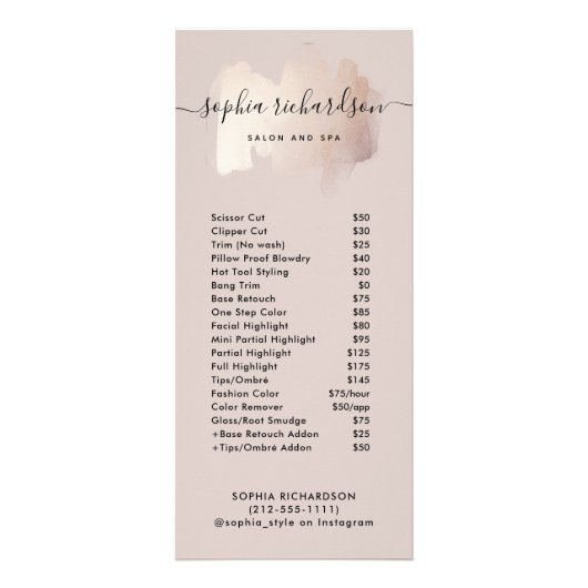 Chic-penseelstreek | Salon Price List Services Reclamekaart (Voorkant)