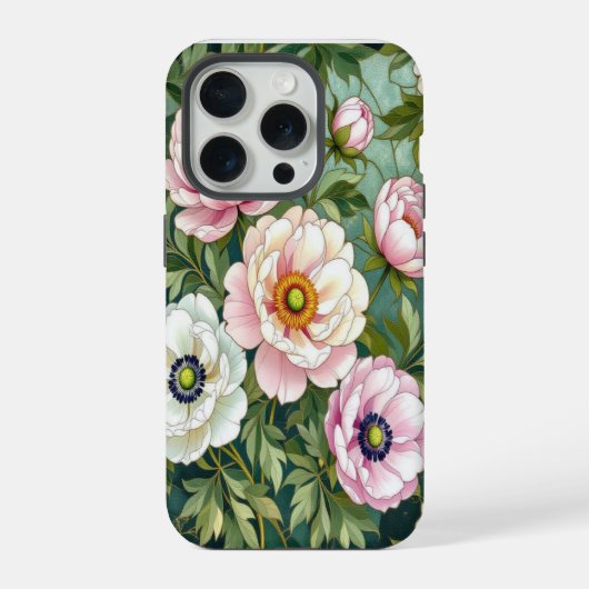 Chic peonies anemones stained Glass effect  iPhone Hoesje (Achterkant)
