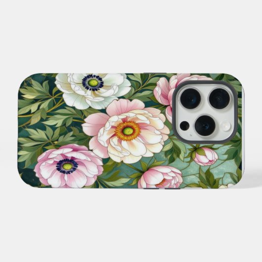 Chic peonies anemones stained Glass effect  iPhone Hoesje (Achterkant horizontaal)