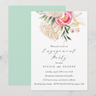 Chic Peonies Gold Flowers Weddenschap Kaart