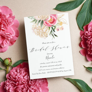 Chic Peonies Gold Flowers Wedding Vrijgezellenfees Kaart
