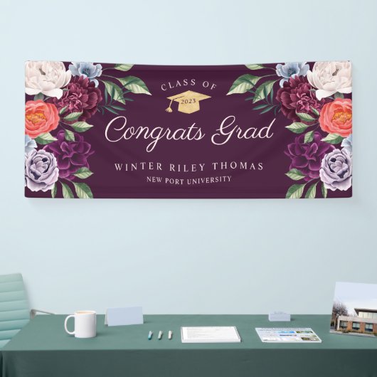 Chic Peonies Roos Floral Afstuderen Graduation Par Spandoek (Beurs)