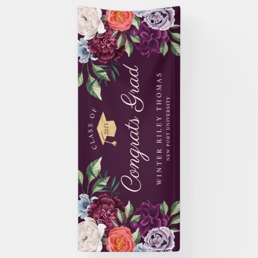 Chic Peonies Roos Floral Afstuderen Graduation Par Spandoek (Verticaal)
