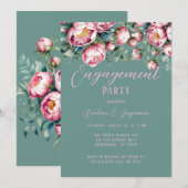 Chic Peony Bouquet in Waterverf Engagement Party Kaart (Voorkant / Achterkant)