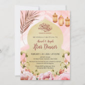 Chic Peony Floral and Gold Lantern Iftar Kaart (Voorkant)