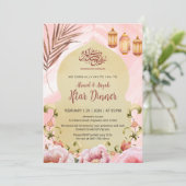 Chic Peony Floral and Gold Lantern Iftar Kaart (Staand voorkant)