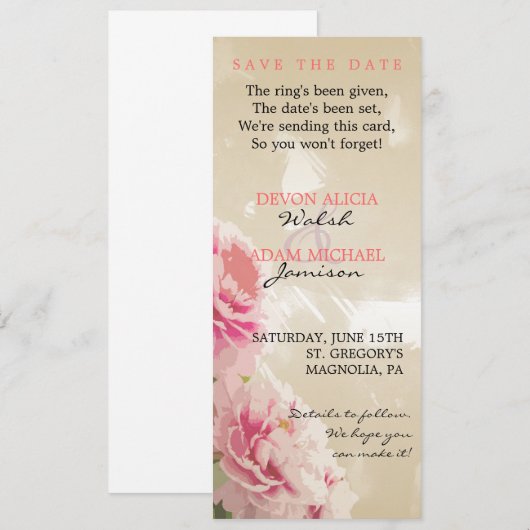 Chic Peony Floral Wedding Save the Date (Voorkant / Achterkant)