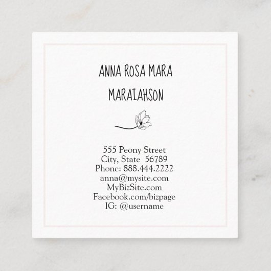 *~* Chic Peony Flowers Pink Lavender Floral Vierkante Visitekaartje (Achterkant)