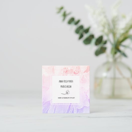 *~* Chic Peony Flowers Pink Lavender Floral Vierkante Visitekaartje (Staand voorkant)