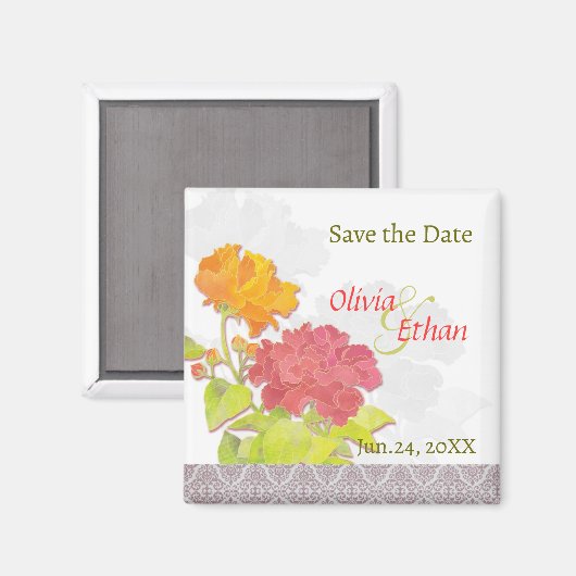 Chic Peony Wedding Save the Date Magneet (Voorkant / Achterkant)