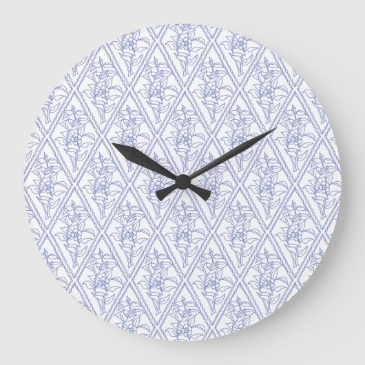 Chic Periwinkle Blue Floral Diamond Pattern Grote Klok (Voorkant)