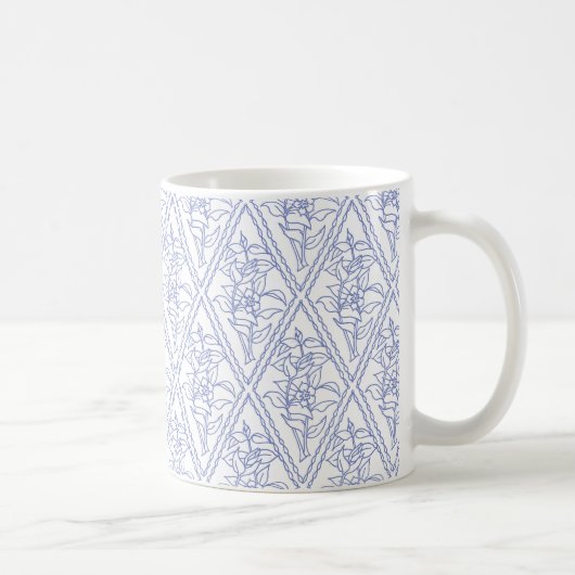 Chic Periwinkle Blue Floral Diamond Pattern Koffiemok (Rechts)