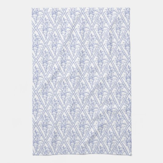 Chic Periwinkle Blue White Floral Diamond Pattern Theedoek (Verticaal)