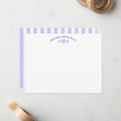 Chic Periwinkle Cracked Hearts Striped Note Card Notitiekaartje (Voorkant / Achterkant in situ)