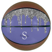Chic Periwinkle Silver Glitter Drift Monogram Naam Basketbal (Voorkant)