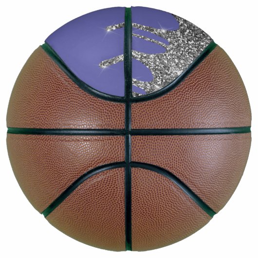 Chic Periwinkle Silver Glitter Drift Monogram Naam Basketbal (Rechts)