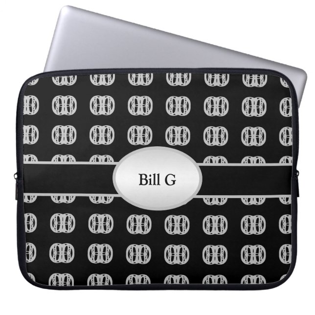 Chic Personalized Black & Silver Pattern Laptop Sleeve (Voorkant)