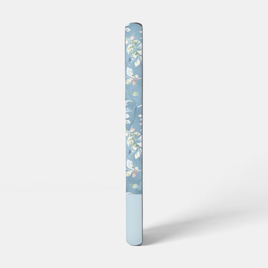 Chic Personalized Name/ Pastel Blue Leaf Motif  Samsung Galaxy Hoesje (Linkerkant)