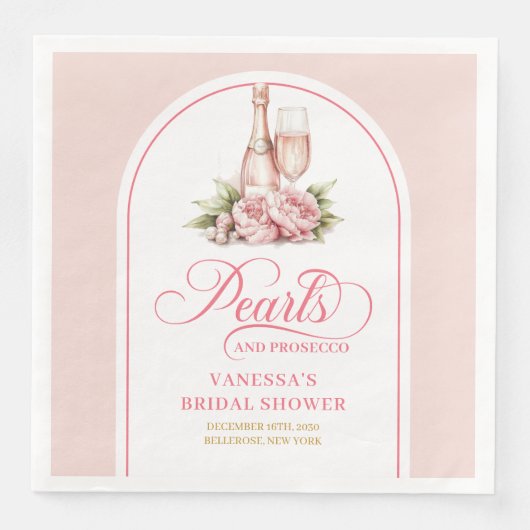 Chic Personalized Pearls and Prosecco Napkins Servet (Voorkant)