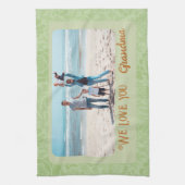 Chic Personalized Photo Text Grandma Gift Green Theedoek (Verticaal)