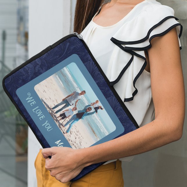 Chic Personalized Photo Text Mothers Day Gift Laptop Sleeve (Creator heeft geüpload)