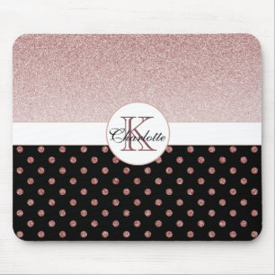 Chic Personalized Rose Gold Glitter Polka Dot Name Muismat