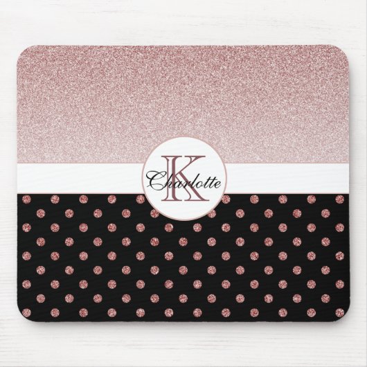 Chic Personalized Rose Gold Glitter Polka Dot Name Muismat (Voorkant)
