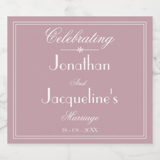 Chic Personalized Wedding Elegant Dusty Pink Cool Sparkling Wijnetiket (Enkel label)