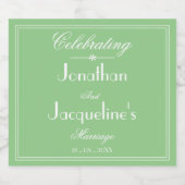 Chic Personalized Wedding Elegant Soft Green Sparkling Wijnetiket (Enkel label)