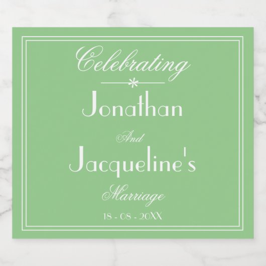 Chic Personalized Wedding Elegant Soft Green Sparkling Wijnetiket (Enkel label)