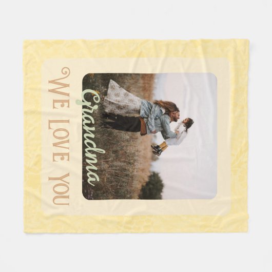Chic Persoonlijke fototekst Grootma Gift Yellow Fleece Deken (Voorkant (Horizontaal))