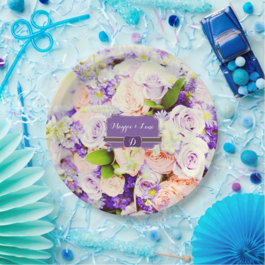 Chic perzik en Paarse Roos bruiloft Papieren Bordje (Feest)