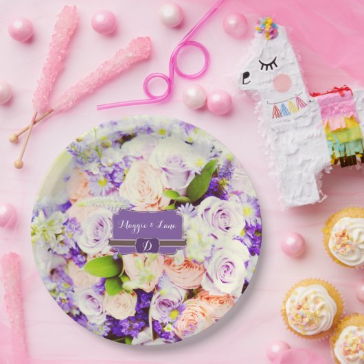 Chic perzik en Paarse Roos bruiloft Papieren Bordje (Feest)