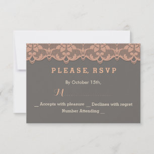 Chic  Perzik Grijs Lace Wedding RSVP