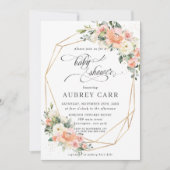 Chic Perzik Ivoor Roze Bloemen Baby shower Geometr Kaart (Voorkant)